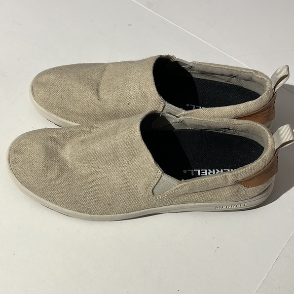 Merrell Womens Slip On Sneakers Shoes Linen Canvas Tan sz 8 summer cloth - Picture 3 of 10